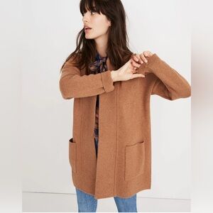Madewell Spencer Sweater Coat Cardigan Open Front Merino Wool Blend Camel Tan